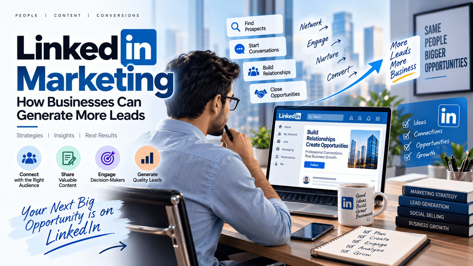 LinkedIn marketing strategies to generate more leads through networking, valuable content, decision-maker engagement, and business growth