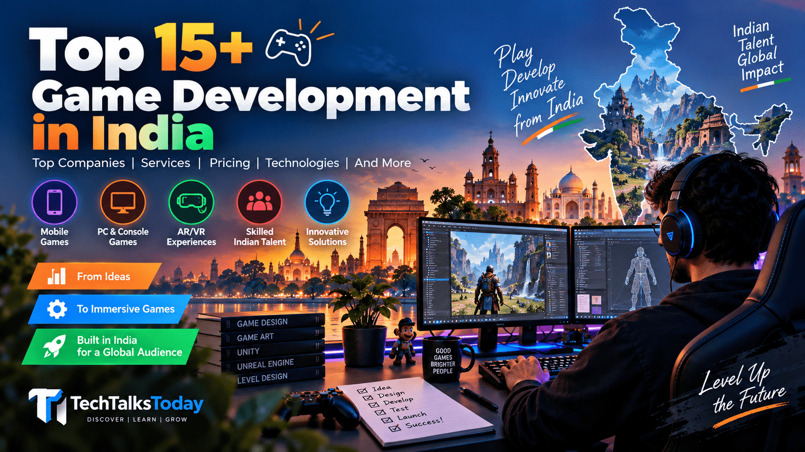 Top 15+ game development companies in India featuring mobile, PC, console, AR/VR gaming and Indian game development talent